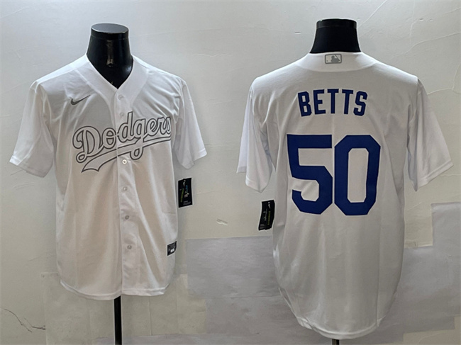 Personalized Men’s Los Angeles Dodgers #50 Mookie Betts White Fashion Cool Base Stitched Baseball Jersey