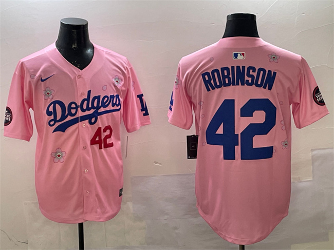 Personalized Men’s Los Angeles Dodgers #42 Jackie Robinson Pink 2025 Tokyo Series Limited Stitched Baseball Jersey