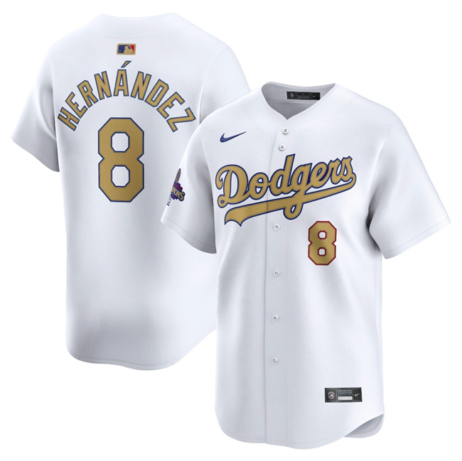 Personalized Men’s Los Angeles Dodgers #8 Enrique Hernandez White 2025 Gold Collection Limited Stitched Baseball Jersey