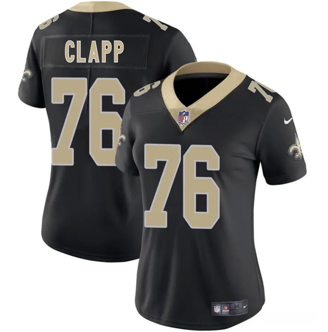 Personalized Women’s New Orleans Saints #76 Will Clapp Black 2025 Stitched Game Jersey(Run Small)