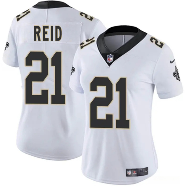 Personalized Women’s New Orleans Saints #21 Justin Reid White 2025 Stitched Game Jersey(Run Small)