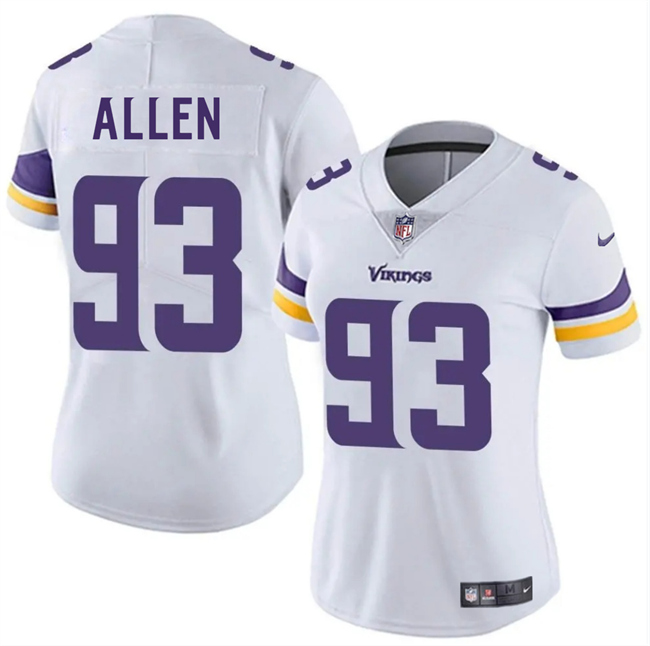 Personalized Women’s Minnesota Vikings #93 Jonathan Allen White 2025 Untouchable Limited Stitched Jersey(Run Small)