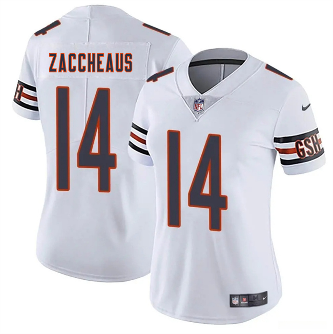 Personalized Women’s Chicago Bears #14 Olamide Zaccheaus White 2025 Stitched Jersey(Run Small)