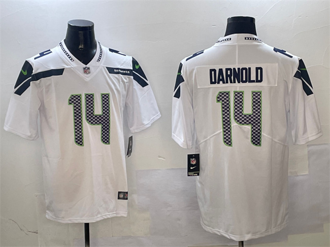 Personalized Men’s Seattle Seahawks #14 Sam Darnold White 2025 Limited Stitched Football Jersey