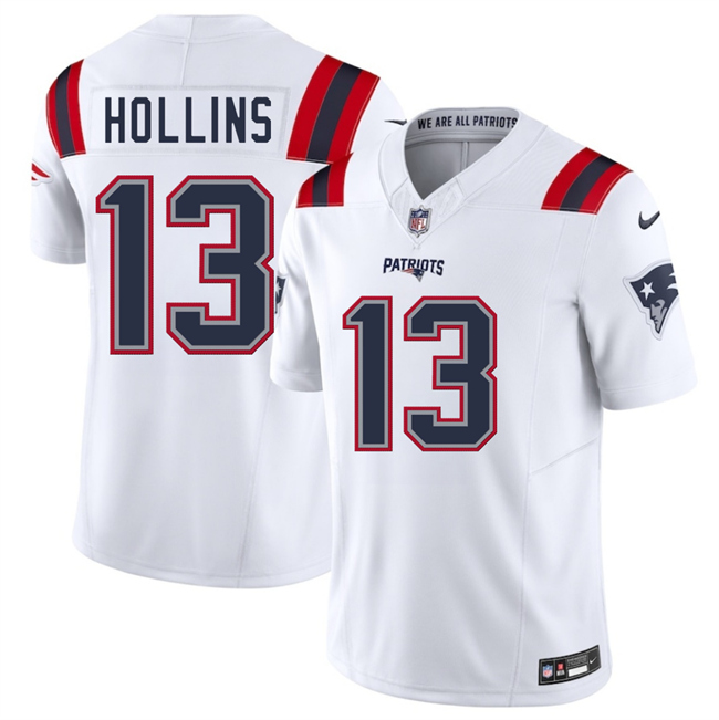 Personalized Men’s New England Patriots #13 Mack Hollins White 2025 F.U.S.E. Limited Stitched Football Jersey
