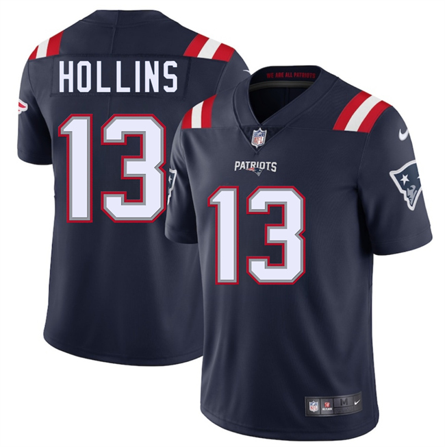 Personalized Men’s New England Patriots #13 Mack Hollins Navy 2025 Limited Stitched Football Jersey