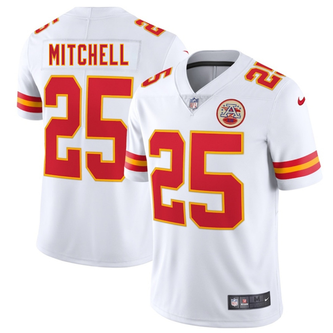 Personalized Men’s Kansas City Chiefs #25 Elijah Mitchell White 2025 Untouchable Limited Stitched Football Jersey