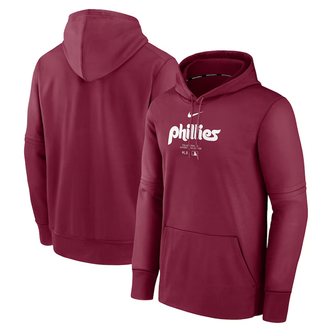 Personalized Men’s Philadelphia Phillies Burgundy Collection Practice Performance Pullover Hoodie