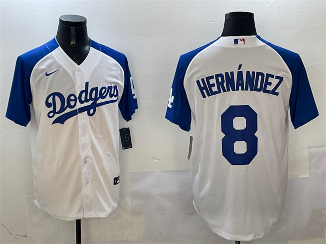 Personalized Men’s Los Angeles Dodgers #8 Enrique Hernandez White Blue Cool Base Stitched Baseball Jersey