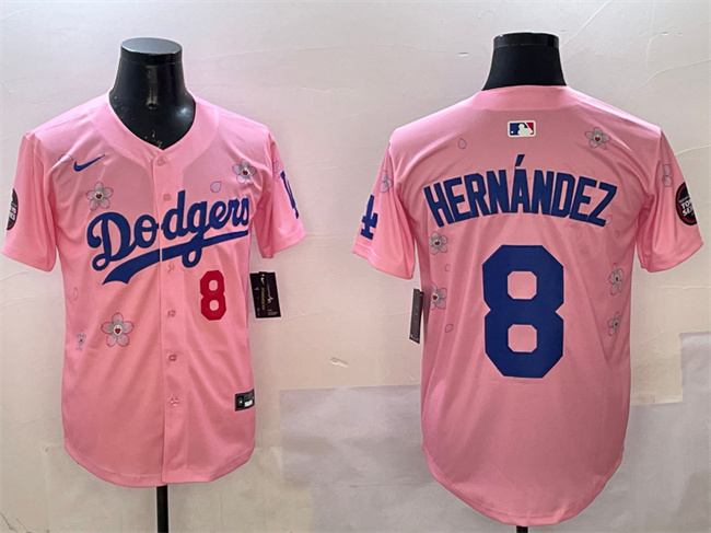 Personalized Men’s Los Angeles Dodgers #8 Enrique Hernandez Pink 2025 Tokyo Series Limited Stitched Baseball Jersey