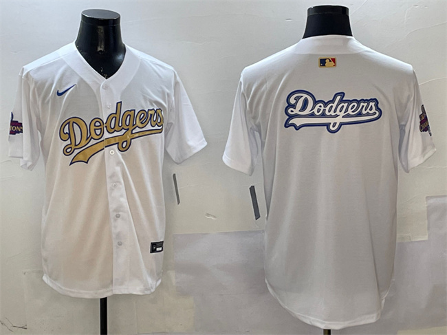 Personalized Men’s Los Angeles Dodgers Team Big Logo White 2025 Gold Collection Limited Stitched Baseball Jersey 002