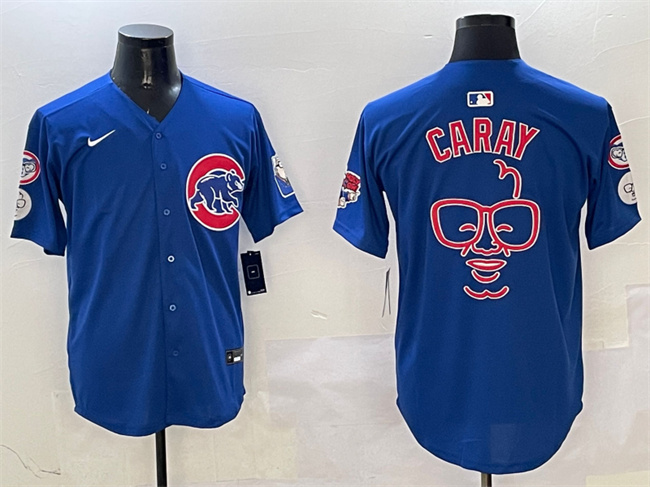 Personalized Men’s Chicago Cubs Royal Harry Caray ‘Holy Cow’ Patch Limited Stitched Baseball Jersey