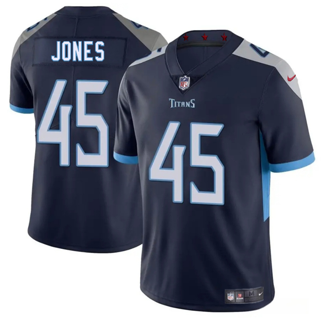 Personalized Men’s Tennessee Titans #45 Dre’Mont Jones Navy 2025 Limited Stitched Football Jersey