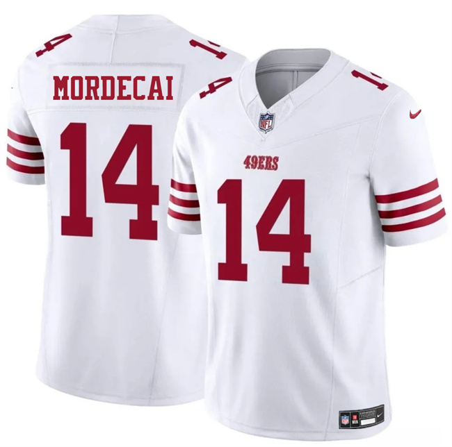 Personalized Men’s San Francisco 49ers #14 Tanner Mordecai White 2025 F.U.S.E. Untouchable Limited Stitched Football Jersey
