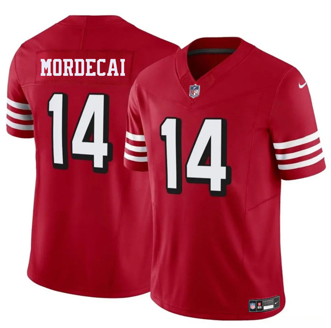Personalized Men’s San Francisco 49ers #14 Tanner Mordecai New Red 2025 F.U.S.E. Untouchable Limited Stitched Football Jersey