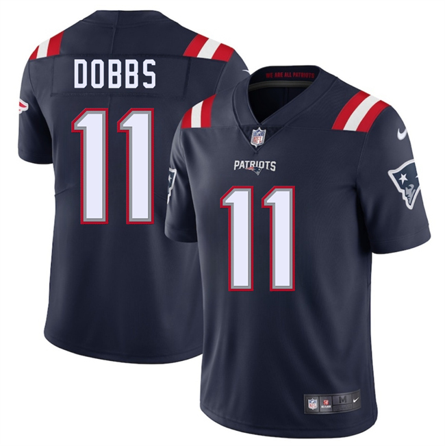 Personalized Men’s New England Patriots #11 Joshua Dobbs Navy 2025 Limited Stitched Football Jersey