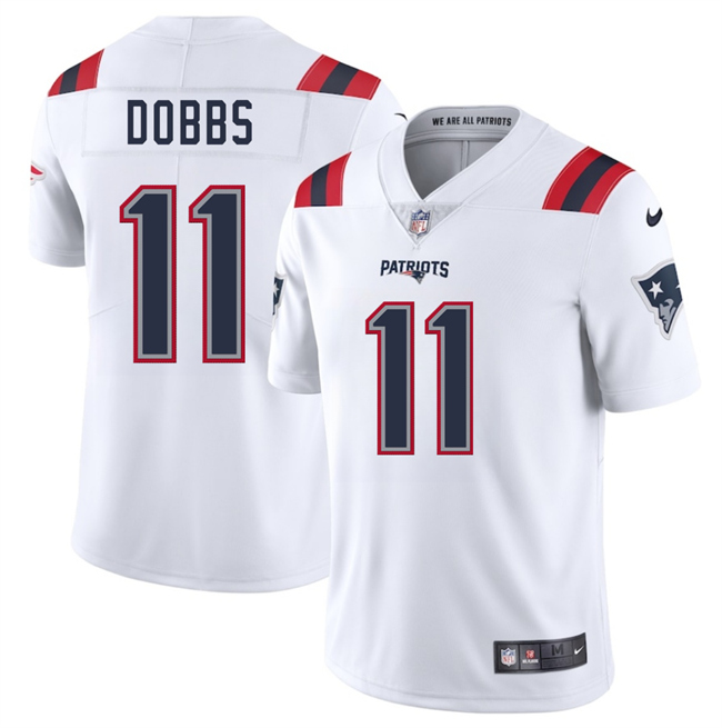 Personalized Men’s New England Patriots #11 Joshua Dobbs White 2025 Limited Stitched Football Jersey