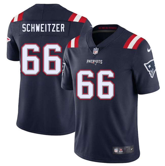 Personalized Men’s New England Patriots #66 Wes Schweitzer Navy 2025 Limited Stitched Football Jersey