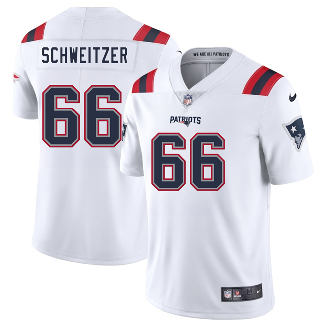 Personalized Men’s New England Patriots #66 Wes Schweitzer White 2025 Limited Stitched Football Jersey