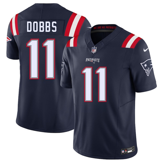 Personalized Men’s New England Patriots #11 Joshua Dobbs Navy 2025 F.U.S.E. Limited Stitched Football Jersey