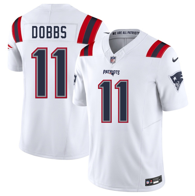 Personalized Men’s New England Patriots #11 Joshua Dobbs White 2025 F.U.S.E. Limited Stitched Football Jersey
