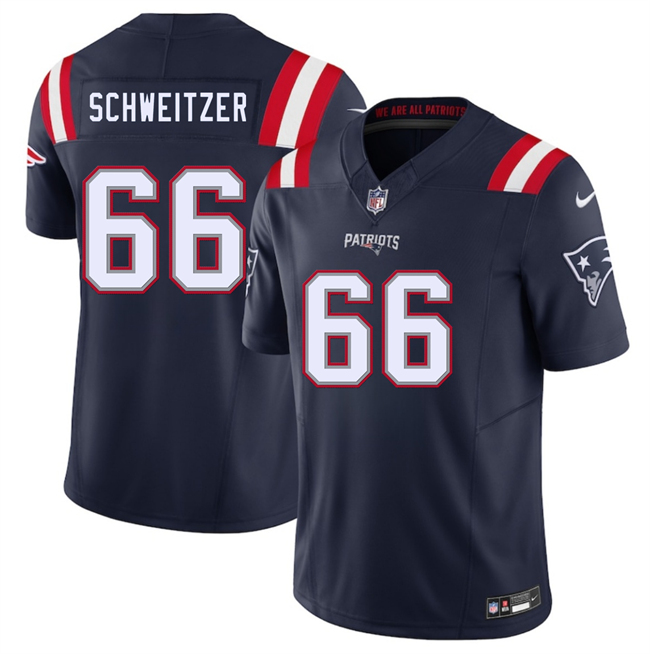 Personalized Men’s New England Patriots #66 Wes Schweitzer Navy 2025 F.U.S.E. Limited Stitched Football Jersey