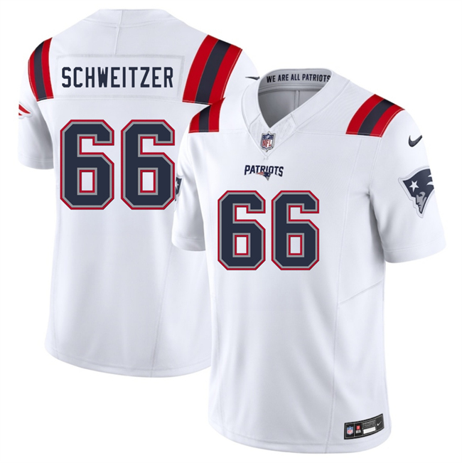 Personalized Men’s New England Patriots #66 Wes Schweitzer White 2025 F.U.S.E. Limited Stitched Football Jersey