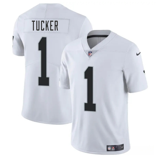 Personalized Men’s Las Vegas Raiders #1 Tre Tucker White 2025 Stitched Football Jersey