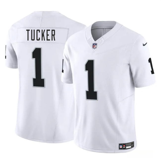 Personalized Men’s Las Vegas Raiders #1 Tre Tucker White 2025 F.U.S.E. Stitched Football Jersey