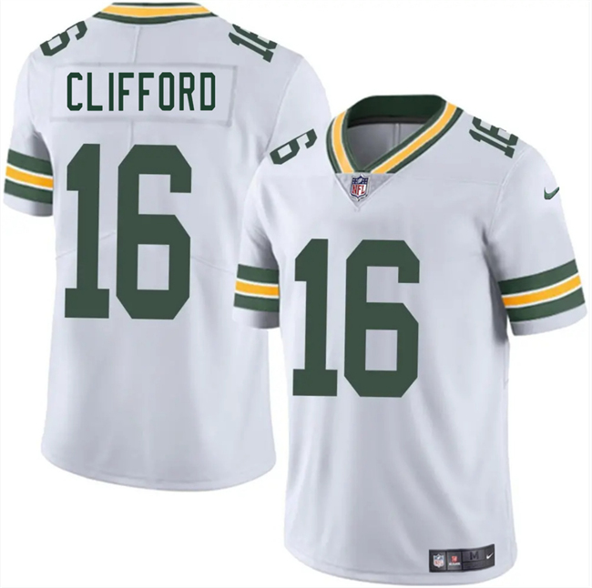 Personalized Men’s Green Bay Packers #16 Sean Clifford White 2025 Untouchable Limited Stitched Jersey
