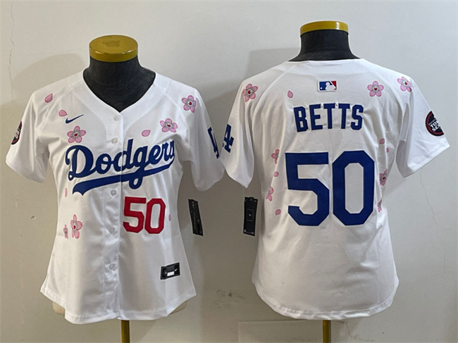 Personalized Youth Los Angeles Dodgers #50 Mookie Betts White 2025 Tokyo Series Limited Stitched Baseball Jersey