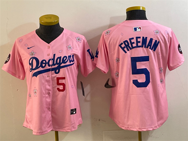 Personalized Youth Los Angeles Dodgers #5 Freddie Freeman Pink 2025 Tokyo Series Limited Stitched Baseball Jersey