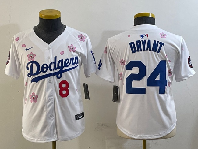Personalized Youth Los Angeles Dodgers Front #8 Back #24 Kobe Bryant White 2025 Tokyo Series Limited Stitched Baseball Jersey