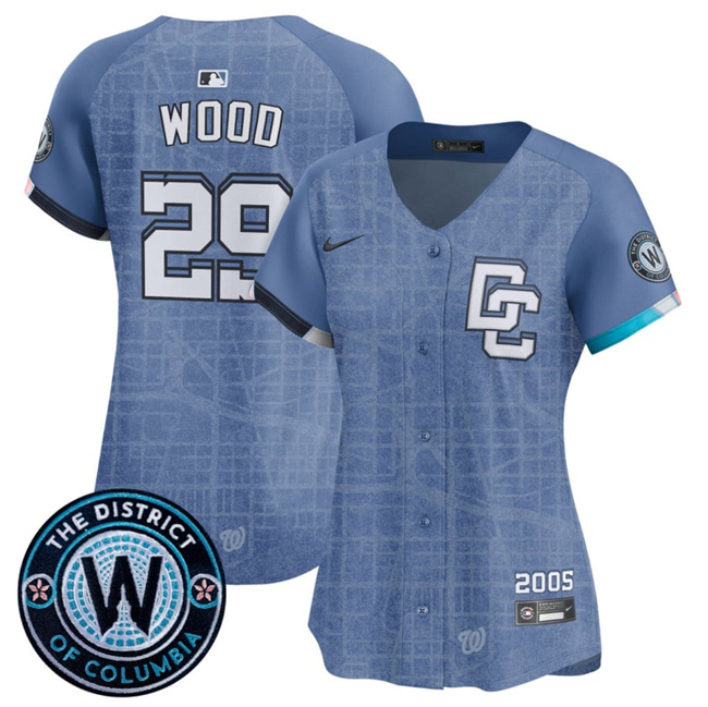 Personalized Women’s Washington Nationals #29 James Wood Blue 2025 City Connect Limited Stitched Baseball Jersey(Run Small)