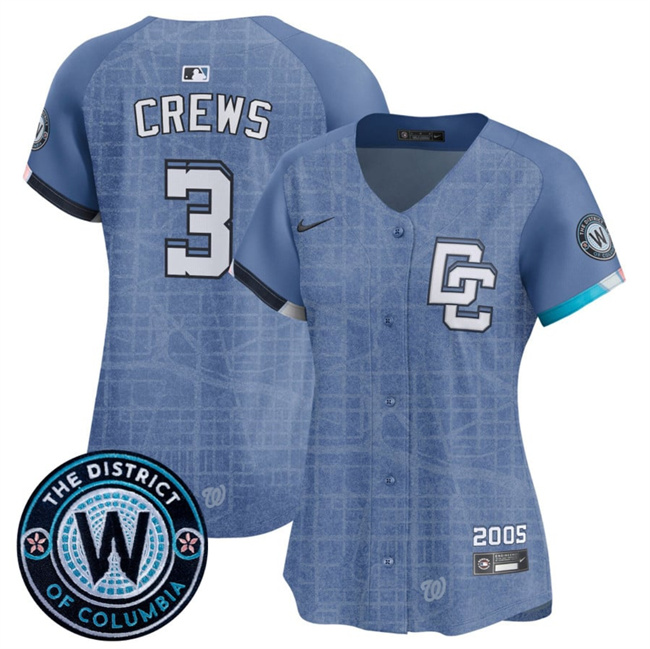 Personalized Women’s Washington Nationals #3 Dylan Crews Blue 2025 City Connect Limited Stitched Baseball Jersey(Run Small)