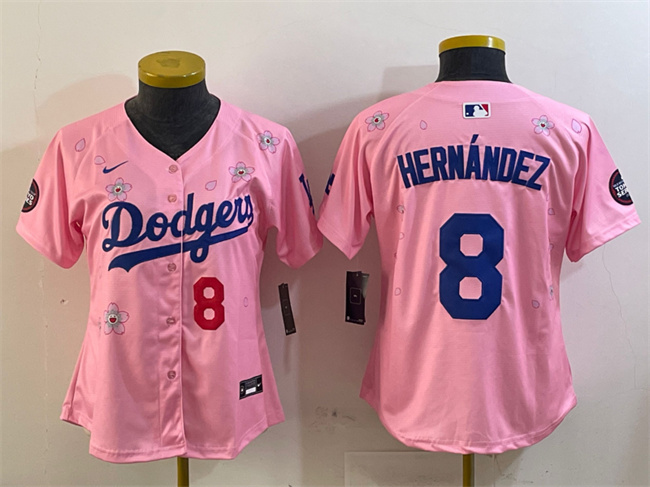 Personalized Women’s Los Angeles Dodgers #8 Enrique Hernandez Pink 2025 Tokyo Series Limited Stitched Baseball Jersey(Run Small)