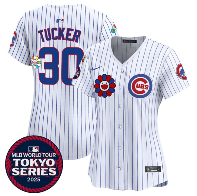 Personalized Women’s Chicago Cubs #30 Kyle Tucker White 2025 Tokyo Series Limited Stitched Baseball Jersey(Run Small)