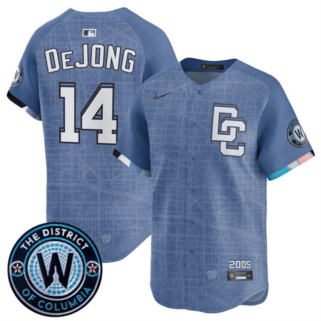 Personalized Men’s Washington Nationals #14 Paul DeJong Blue 2025 City Connect Limited Stitched Baseball Jersey