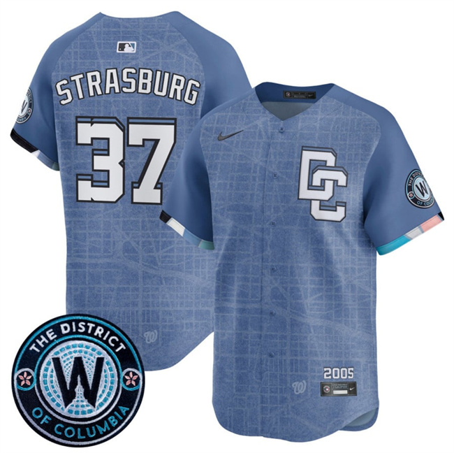 Personalized Men’s Washington Nationals #37 Stephen Strasburg Blue 2025 City Connect Limited Stitched Baseball Jersey
