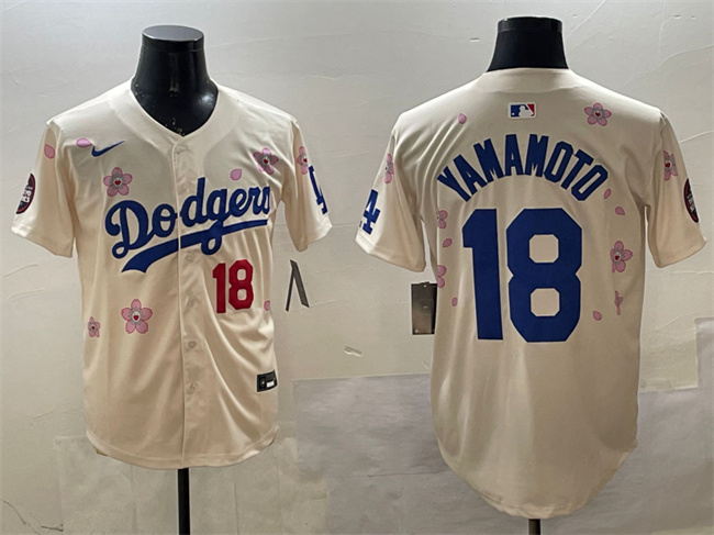 Personalized Men’s Los Angeles Dodgers #18 Yoshinobu Yamamoto Cream 2025 Tokyo Series Limited Stitched Baseball Jersey