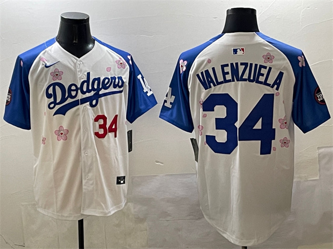 Personalized Men’s Los Angeles Dodgers #34 Fernando Valenzuela White Royal 2025 Tokyo Series Limited Stitched Baseball Jersey
