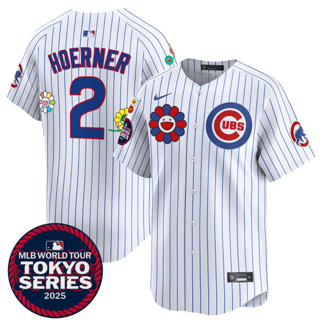 Personalized Men’s Chicago Cubs #2 Nico Hoerner White 2025 Tokyo Series Limited Stitched Baseball Jersey