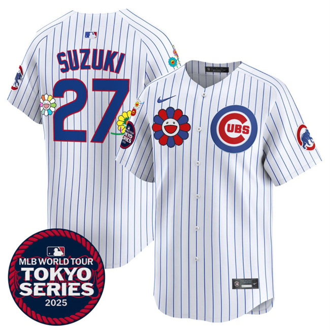 Personalized Men’s Chicago Cubs #27 Seiya Suzuki White 2025 Tokyo Series Limited Stitched Baseball Jersey