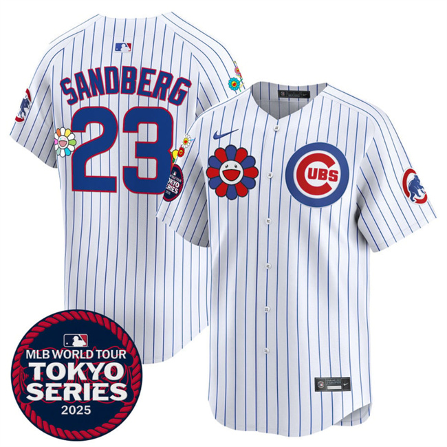 Personalized Men’s Chicago Cubs #23 Ryne Sandberg White 2025 Tokyo Series Limited Stitched Baseball Jersey