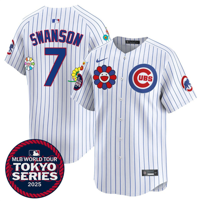 Personalized Men’s Chicago Cubs #7 Dansby Swanson White 2025 Tokyo Series Limited Stitched Baseball Jersey