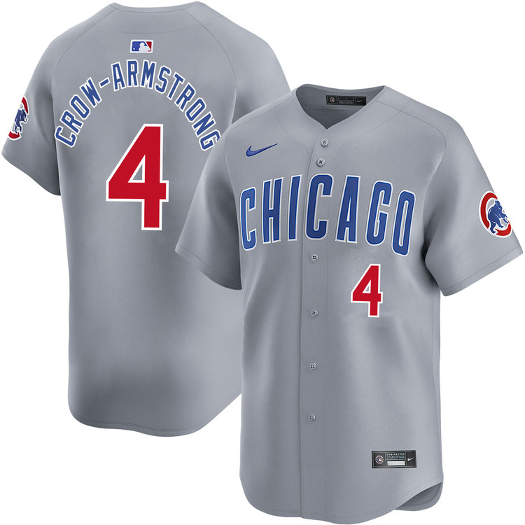 Personalized Men’s Chicago Cubs #4 Pete Crow-Armstrong Grey Limited Stitched Baseball Jersey
