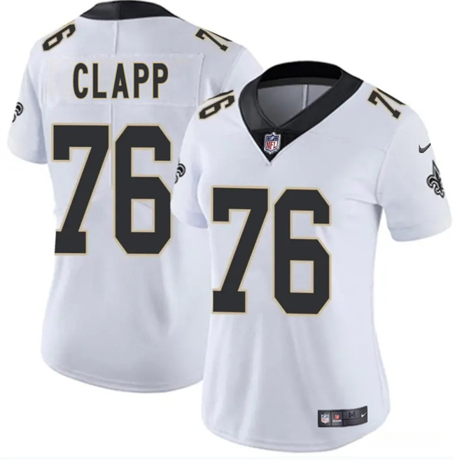 Personalized Women’s New Orleans Saints #76 Will Clapp White 2025 Stitched Game Jersey(Run Small)