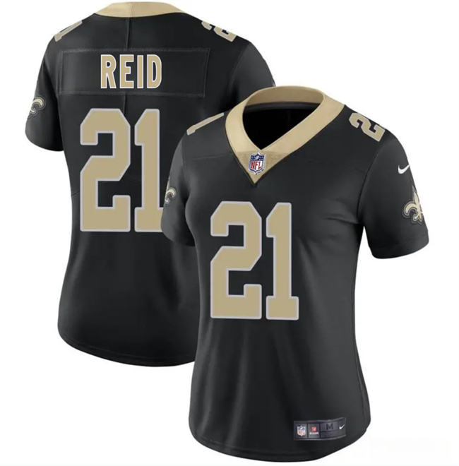 Personalized Women’s New Orleans Saints #21 Justin Reid Black 2025 Stitched Game Jersey(Run Small)