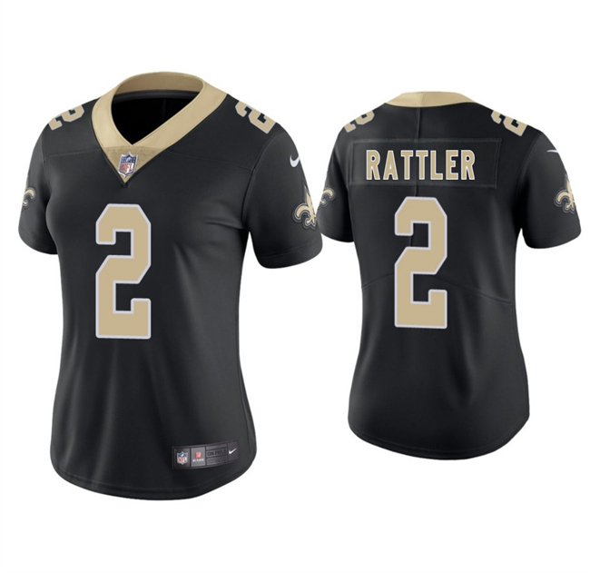 Personalized Women’s New Orleans Saints #2 Spencer Rattler Black 2025 Stitched Game Jersey(Run Small)