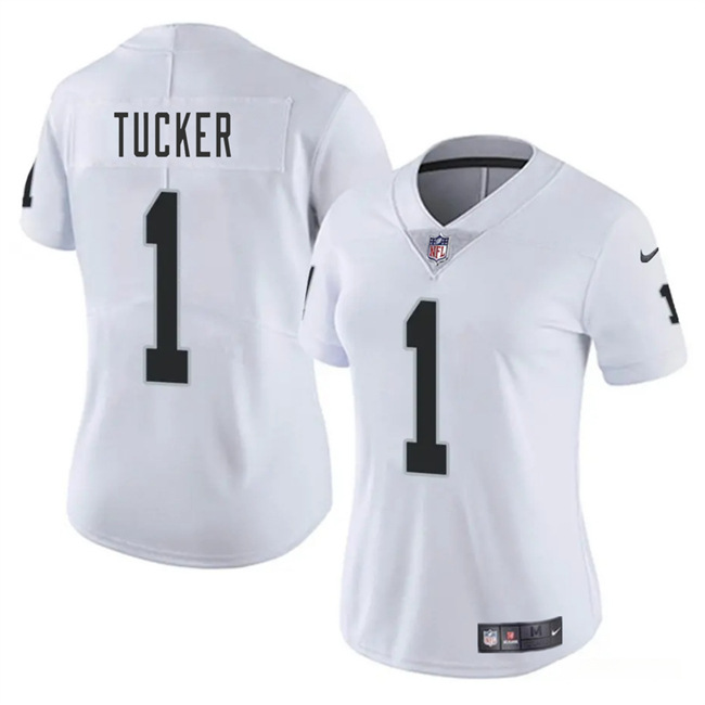 Personalized Women’s Las Vegas Raiders #1 Tre Tucker White 2025 Stitched Jersey(Run Small)
